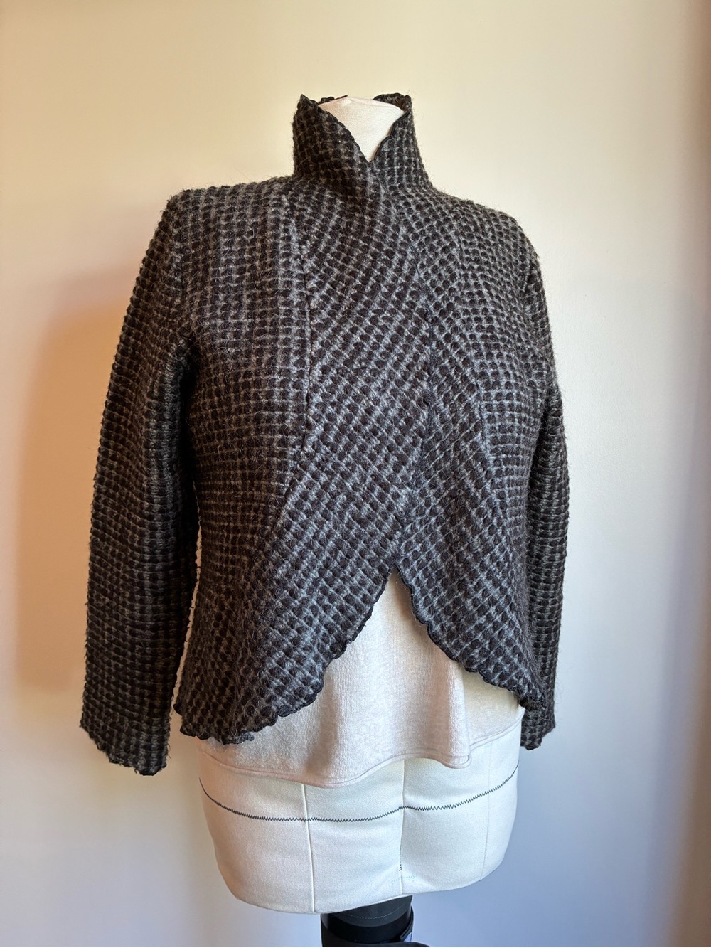 tlb Design Canada Alpaca Mohair Wool Asymmetric Knit Cardigan L Size Large